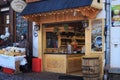 ZAKOPANE, POLAND - JANUARY 06, 2016: Selling of sheep cheese and mulled wine in historical part of Zakopane in the Krupowki street