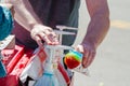 Selling snow cones on the street in summer