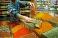 Selling spices on grand bazaar Royalty Free Stock Photo