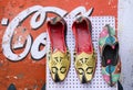 Selling traditional shoes on street in Jaipur, India