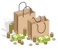 Sellout concept, Retail, Big Sale, Shopping Bag with cash money Royalty Free Stock Photo