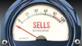 Sells and Success Meter that hits less than zero, very low level of sells ,3d illustration