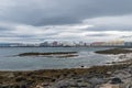 View coastline and Reykjavik city at cloudy day. View from Seltjarnarnes