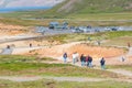 Tourists visiting Seltun Geothermal area in south Iceland