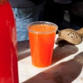 Seltzer Soda Drink in Sicily `Selz` Ã¢â¬â Traditional Italian Kiosk Background, Ready Mandarin and Lemon Drink on Marble