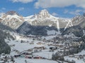 Selva di Val Gardena in the Dolomites, South Tyrol. Winter Landscape of a Alpine Town in Italy