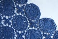 Selvage of blue old fashioned lacy fabric