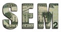 SEM Search Engine Marketing Abbreviation Word 20 US Real Dollars Bill Banknote Money Texture on White Background