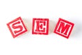 SEM Search Engine Marketing - Alphabet Baby Blocks on white Royalty Free Stock Photo