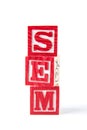 SEM Search Engine Marketing - Alphabet Baby Blocks on white Royalty Free Stock Photo