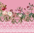 Romantic garden flowers roses pink lace