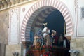 Semana Santa pasos leaving the Mezquita in Cordoba, Spain. Royalty Free Stock Photo