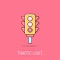 Semaphore icon in comic style. Traffic light cartoon vector illustration on isolated background. Crossroads splash effect business Royalty Free Stock Photo