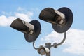 Semaphore signal at a railway crossing. Railway level crossing, semaphore, stop sign, road intersection Royalty Free Stock Photo