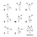 Semaphore signals alphabet, black latin letters