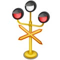 Semaphore traffic-light with sign warning Single-track road isolated on white background close-up. Vector illustration.