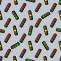 Semaphore with vertical arrangement of signals seamless pattern. Traffic light