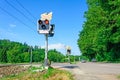 Semaphores in front of the railway crossing Royalty Free Stock Photo