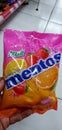 Semarang, Indonesia, April 11, 2021 : Mentos fruit, a variant of famous Mentos chewing Candy