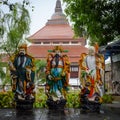 Semarang, Indonesia - December 3, 2017 : Statues of three gods at the Vihara Buddhagaya Watugong. Vihara Buddhagaya is Buddhist