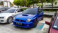 Semarang Indonesia November 18 2018 a blue Subaru Impreza WRX in a parking lot Royalty Free Stock Photo