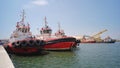 Towing ship is anchored in the Tanjung Emas Port area