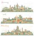 Semarang, Palembang and Depok Indonesia City Skylines with Color Buildings