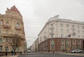 Semashko Lane. Misty autumn. Pedestrians hurry on their business