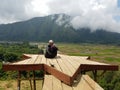 Sembalun hill right above the historic house left by the Sasak tribe in Sembalun, East Lombok, with views of Mount Rinjani