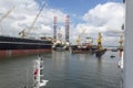 Sembawang, Singapore - FEB 27 2013: Sembawang shipyard seen from onboard arriving vessel.