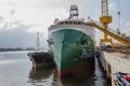 Sembawang, Singapore - March 7 2013: Seismic survey vessel POLARCUS NADIA alongside in sembawang ship repair yard.