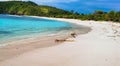 Semeti beach with very beautiful white sand, blue sea water and very dense trees near the mountain, lombok, Indonesia Royalty Free Stock Photo