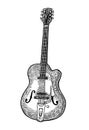 Semi acoustic guitar. Vintage vector black engraving illustration Royalty Free Stock Photo