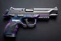 Semi-automatic handgun on a solid color background. Close-up. ai generative