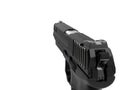 Semi automatic modern pistol - first person view - right hand Royalty Free Stock Photo