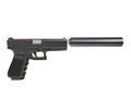 Semi - automatic modern tactical handgun with silencer - side view Royalty Free Stock Photo