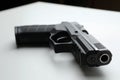 Semi-automatic pistol on white background, closeup. Standard handgun Royalty Free Stock Photo