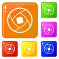 Semi-closed lens icons set vector color