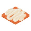 Semi finished icon isometric vector. Sauce stripe on piece of fresh chopped meat