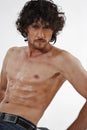 Semi nude portraits of handsome muscular man Royalty Free Stock Photo