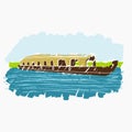 Semi-Oblique Brush Strokes Kerala Houseboat Vector Illustration