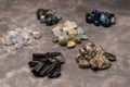 Semi precious gem stones collection. Different shapes sea rock pebbles Royalty Free Stock Photo