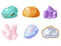 Semi precious gemstones stones and mineral stone isolated dice colorful shiny crystalline vector illustration