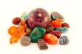 Semi precious stones / Crystal Stone Types / healing stones, worry stones, palm stones, ponder stones. Royalty Free Stock Photo