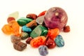 Semi precious stones / Crystal Stone Types / healing stones, worry stones, palm stones, ponder stones. Royalty Free Stock Photo