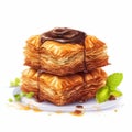 Semi-realistic Baklava With Chocolate On White Background