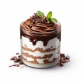 Semi-realistic Chocolate Mousse Dessert In Cup With Mint Leaves