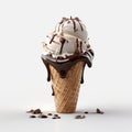 Semi-realistic 3d Rendered Ice Cream Cone With Chocolate Drizzle