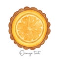 semi realistic homemade orange favour tart sweet watercolour illustration vector banner isolated on white background