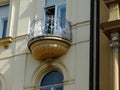 Semi round balcony on old classical european residential building Royalty Free Stock Photo